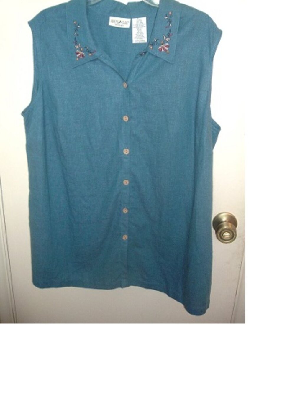 Linen Tunic Top Blouse Sleeveless Embroidery Blue 18W / 20W NICE by White Stag